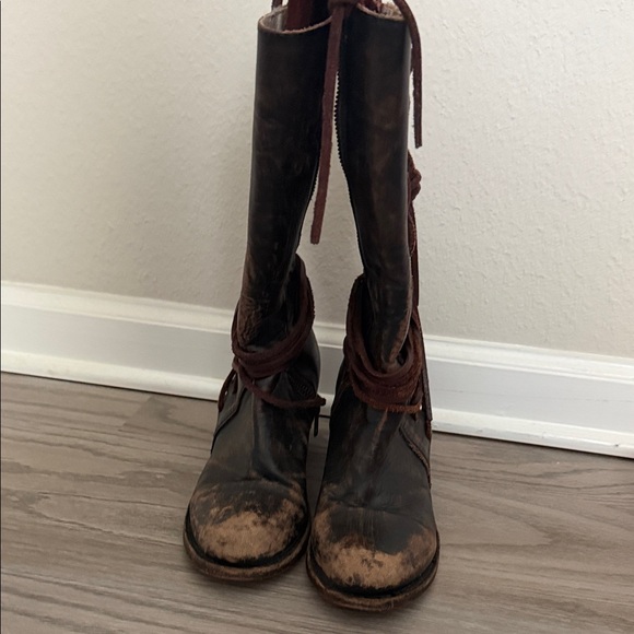 Frye Women's Distressed Brown Lace-Up Tall Boots - Picture 5 of 7